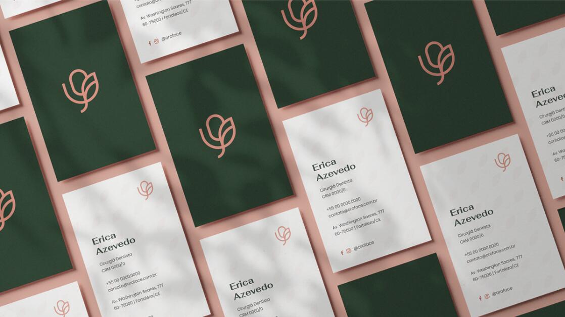 Oroface牙科牙齒矯正與口腔美容診所logo設(shè)計vi設(shè)計，花朵字母logo+粉綠配色