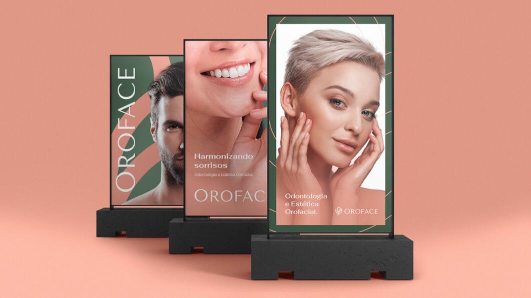 Oroface牙科牙齒矯正與口腔美容診所logo設(shè)計vi設(shè)計，花朵字母logo+粉綠配色