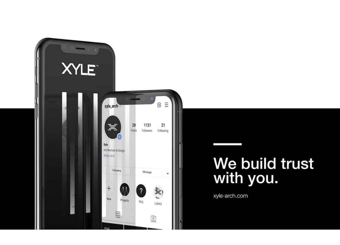 Xyle建筑設計公司logo設計品牌形象vis設計，x磚塊logo與超酷黑白漸變vi風