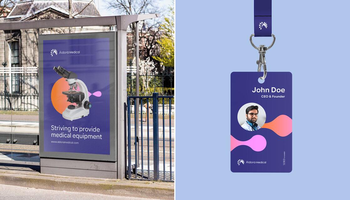 Aldora 醫(yī)療用品公司logo設(shè)計(jì)vi設(shè)計(jì)，基因重疊+字母A