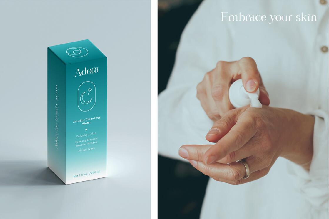 Adora護(hù)膚和美容品牌LOGO設(shè)計(jì)包裝設(shè)計(jì)，淡雅漸變風(fēng)格
