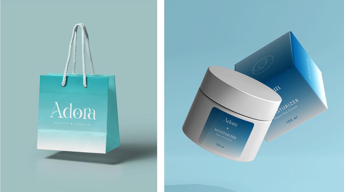 Adora護(hù)膚和美容品牌LOGO設(shè)計(jì)包裝設(shè)計(jì)，淡雅漸變風(fēng)格