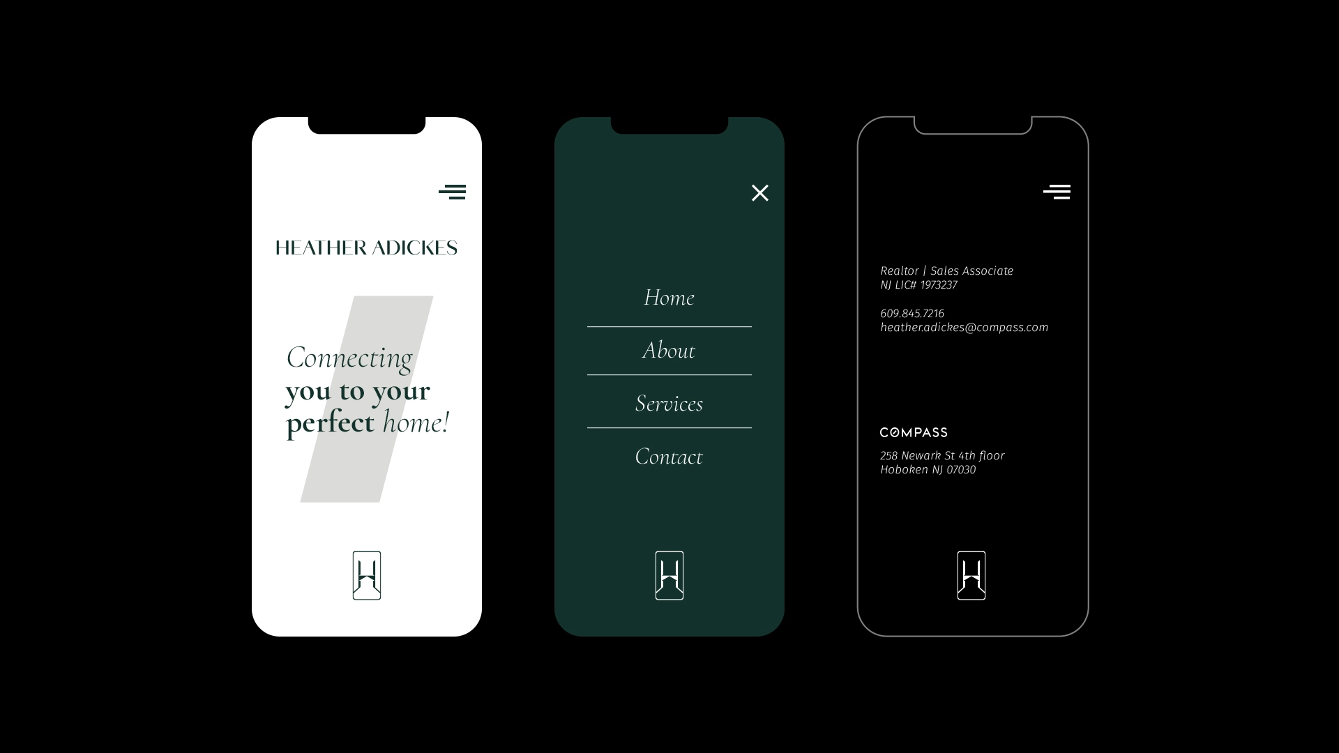 Heather Adickes房地產(chǎn)中介經(jīng)紀(jì)人品牌logo設(shè)計(jì)形象設(shè)計(jì)，字母H+橋梁+房子