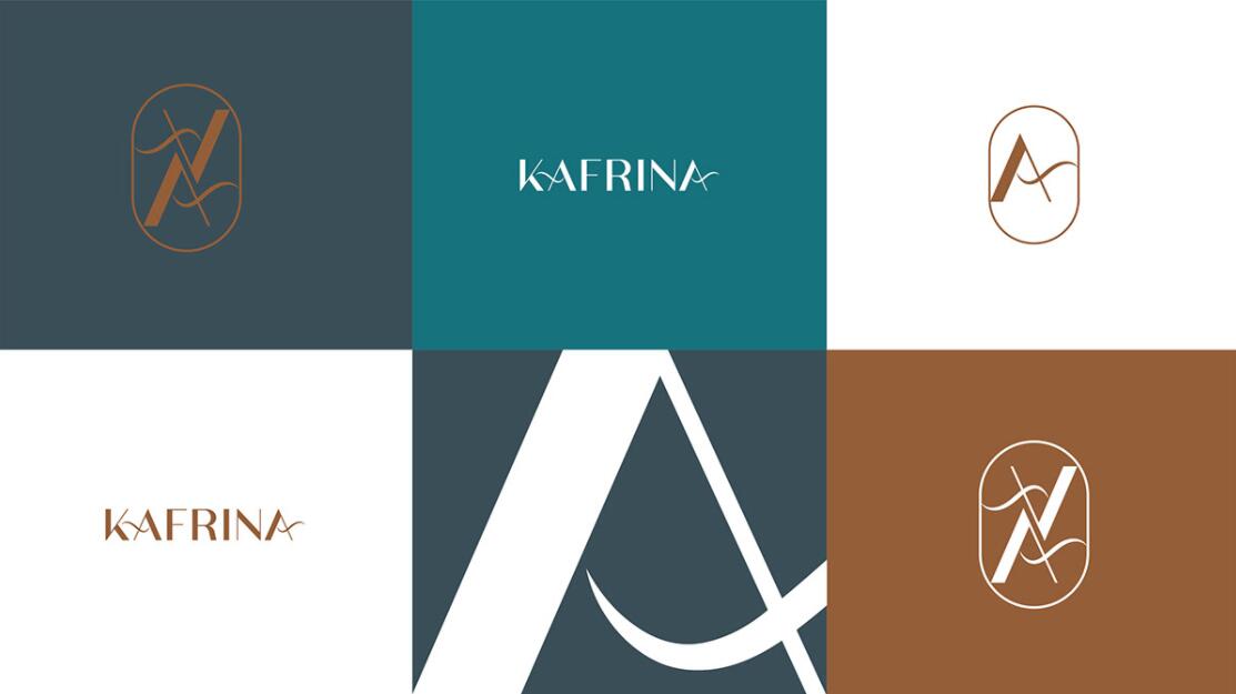 KAFRINA美容護(hù)膚產(chǎn)品品牌logo/vi設(shè)計(jì)，雙A字母+橢圓形品牌形象識(shí)別
