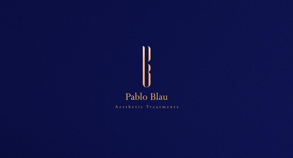 PABLO BLAU高端護(hù)膚美容會所診所logo設(shè)計品牌形象vi設(shè)計，藍(lán)金色奢華風(fēng)格