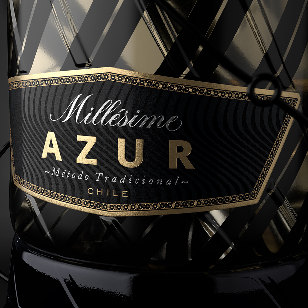 Azur 起泡酒包裝設(shè)計瓶型設(shè)計，黑金螺旋線條