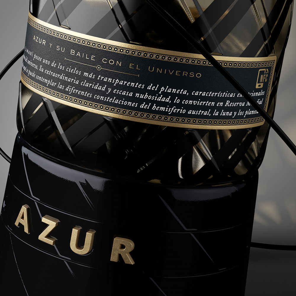 Azur 起泡酒包裝設(shè)計瓶型設(shè)計，黑金螺旋線條