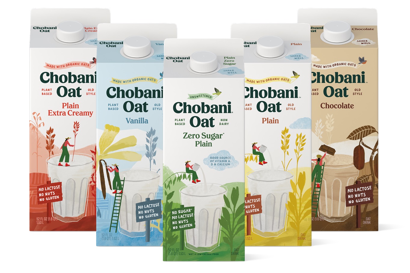 chobani.oat 燕麥牛奶乳制品包裝設(shè)計(jì)，清新燕麥插畫(huà)