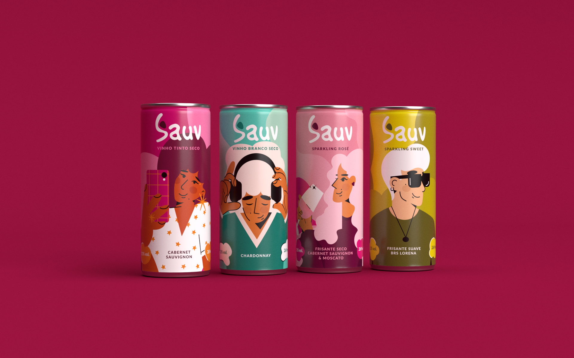 Sauv罐裝葡萄酒標簽包裝設計和時尚人物插圖，開發(fā)年輕人更廣泛日常使用場景