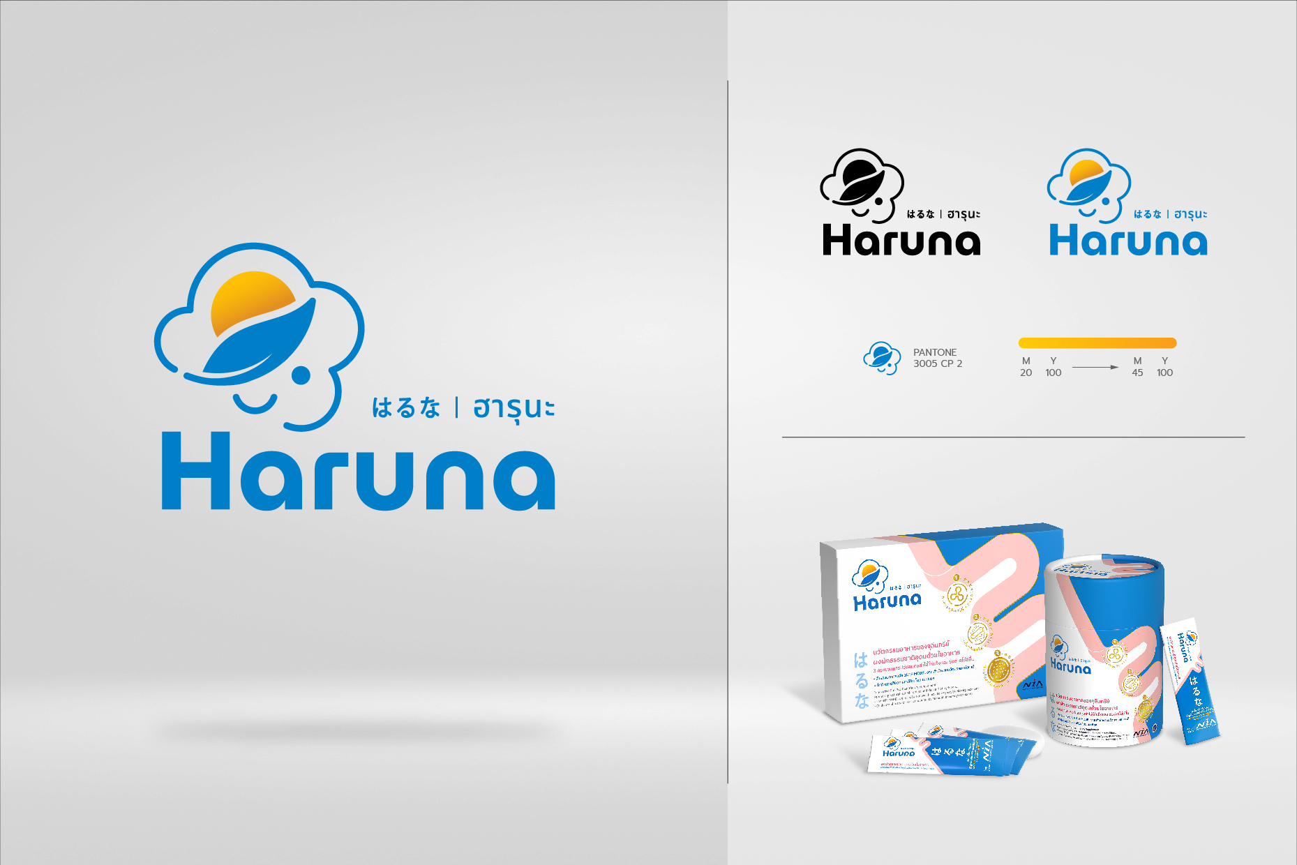 Haruna 益生菌品牌logo設(shè)計(jì)包裝設(shè)計(jì),太陽云葉人臉象征logo與三段腸道包裝 Haruna 益生菌品牌logo設(shè)計(jì)包裝設(shè)計(jì),太陽云葉人臉象征logo與三段腸道包裝