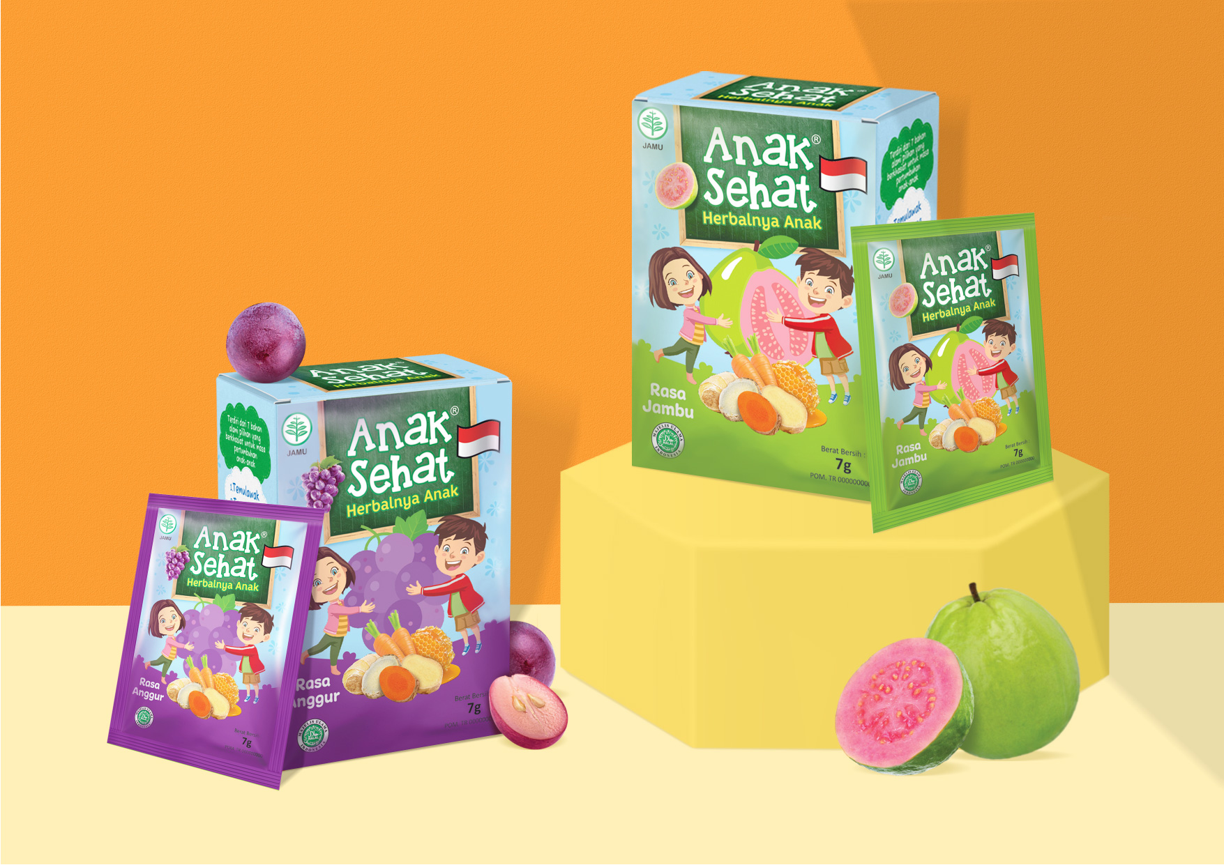 ANAK SEHAT 兒童果泥水果干包裝設(shè)計“兒童擁抱水果插畫”