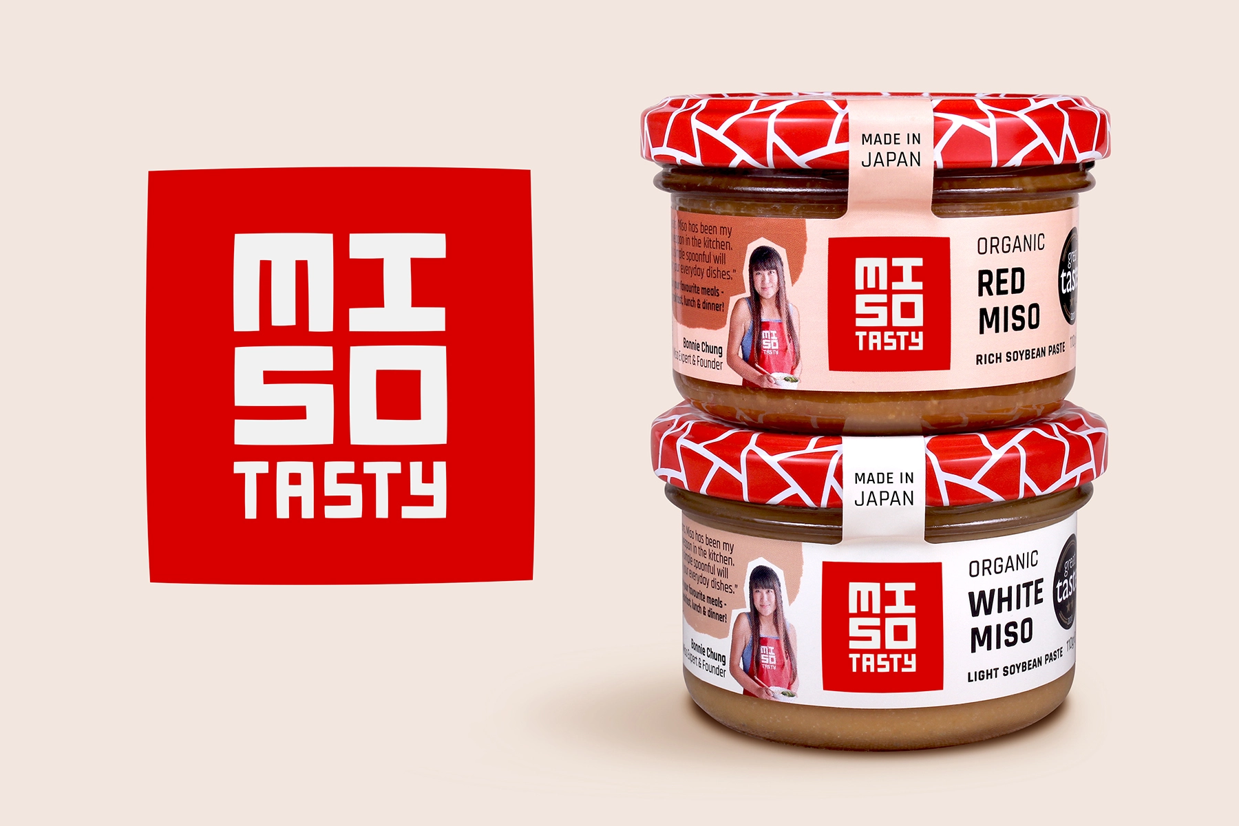 Miso Tasty日式味增調(diào)味品包裝設(shè)計,突出品牌logo與三角組合圖案識別元素 Miso Tasty日式味增調(diào)味品包裝設(shè)計,突出品牌logo與三角組合圖案識別元素
