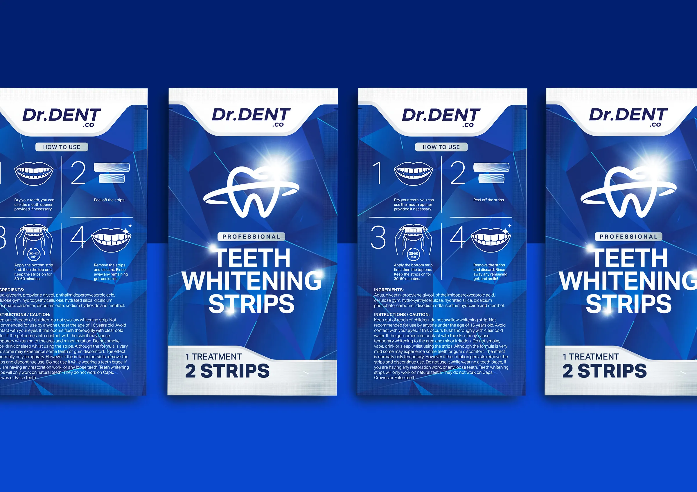 Dr.Dent牙齒美白條產品包裝設計,藍色與銀色效果 Dr.Dent牙齒美白條產品包裝設計,藍色與銀色效果