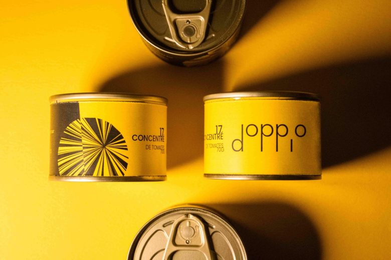 Doppio 食品包裝設(shè)計logo設(shè)計，黑黃色放射線條組合元素