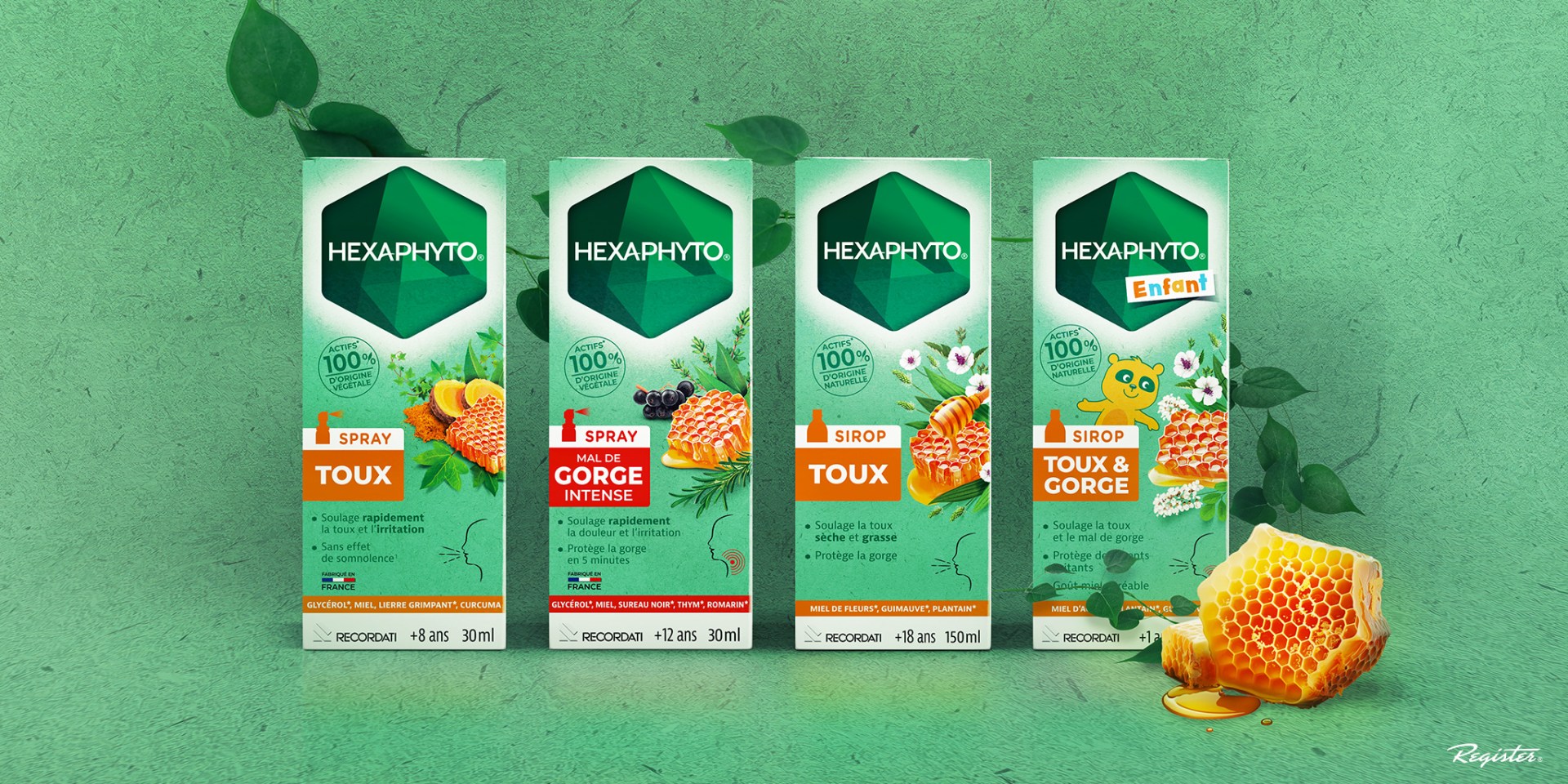 Hexaphyto蜂蜜止咳糖漿包裝設(shè)計，以自然綠色方式表達藥效