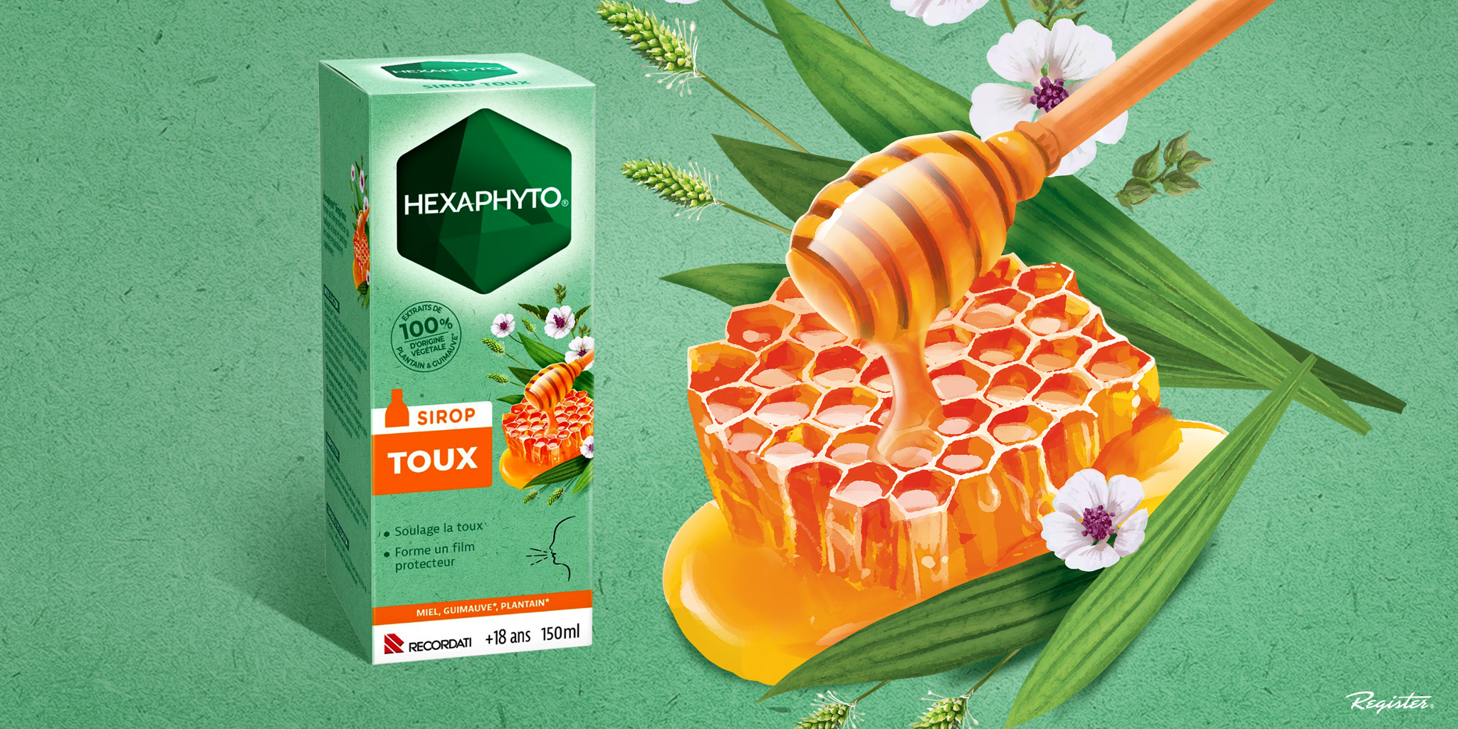 Hexaphyto蜂蜜止咳糖漿包裝設(shè)計(jì)，以自然綠色方式表達(dá)藥效