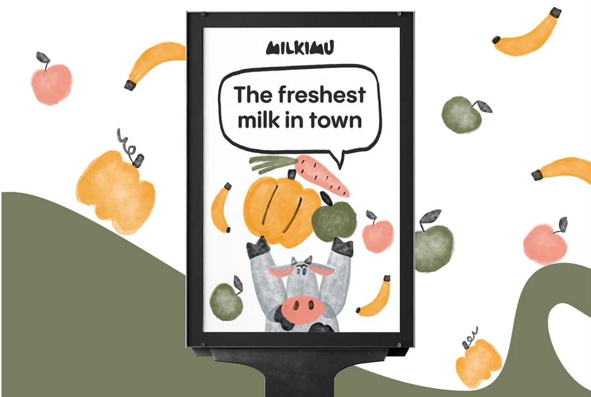 Milkimu牛奶乳制品品牌包裝設(shè)計(jì)和營(yíng)銷(xiāo)圖形,可愛(ài)手繪卡通牛牛元素-廣告海報(bào) Milkimu牛奶乳制品品牌包裝設(shè)計(jì)和營(yíng)銷(xiāo)圖形,可愛(ài)手繪卡通牛牛元素-廣告海報(bào)