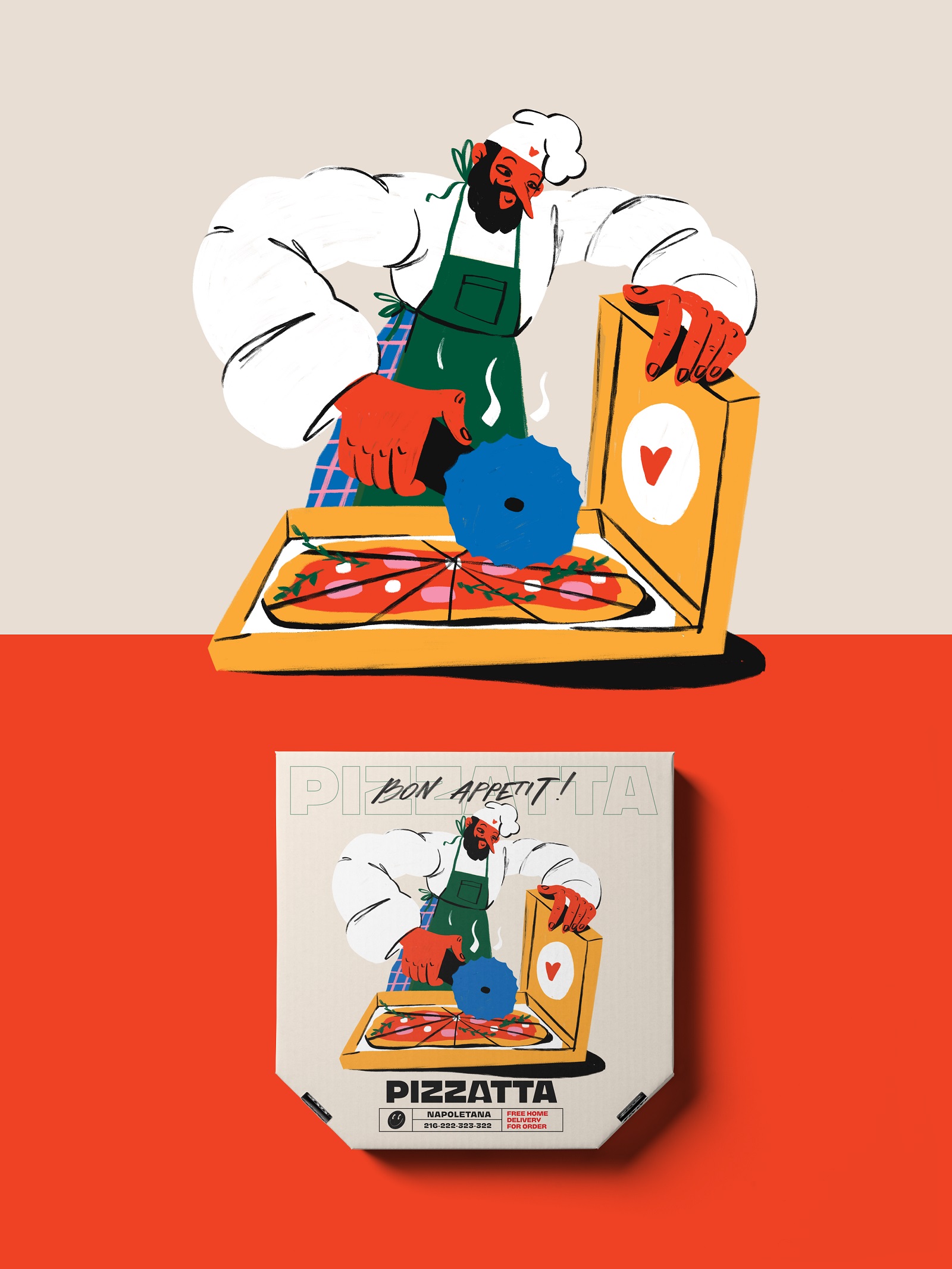 Pizzatta藝術插畫披薩品牌包裝設計,傳遞活力和歡快氛圍 Pizzatta藝術插畫披薩品牌包裝設計,傳遞活力和歡快氛圍