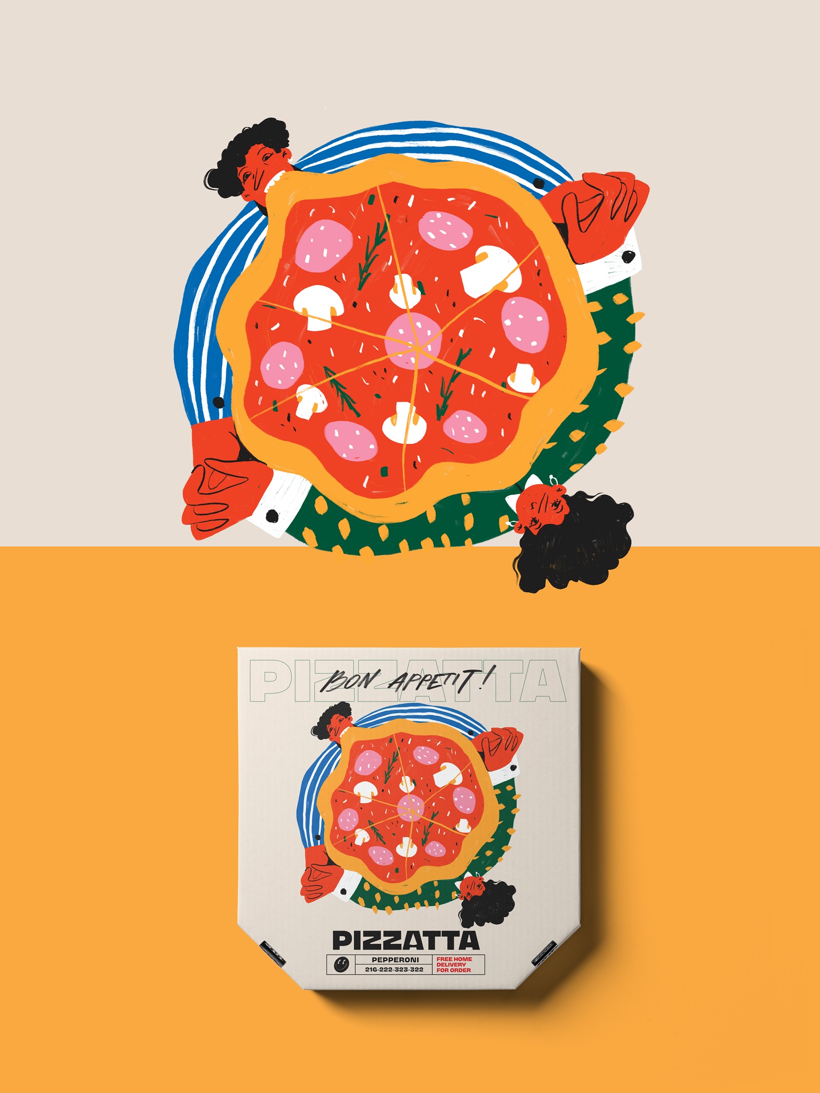 Pizzatta藝術插畫披薩品牌包裝設計,傳遞活力和歡快氛圍 Pizzatta藝術插畫披薩品牌包裝設計,傳遞活力和歡快氛圍
