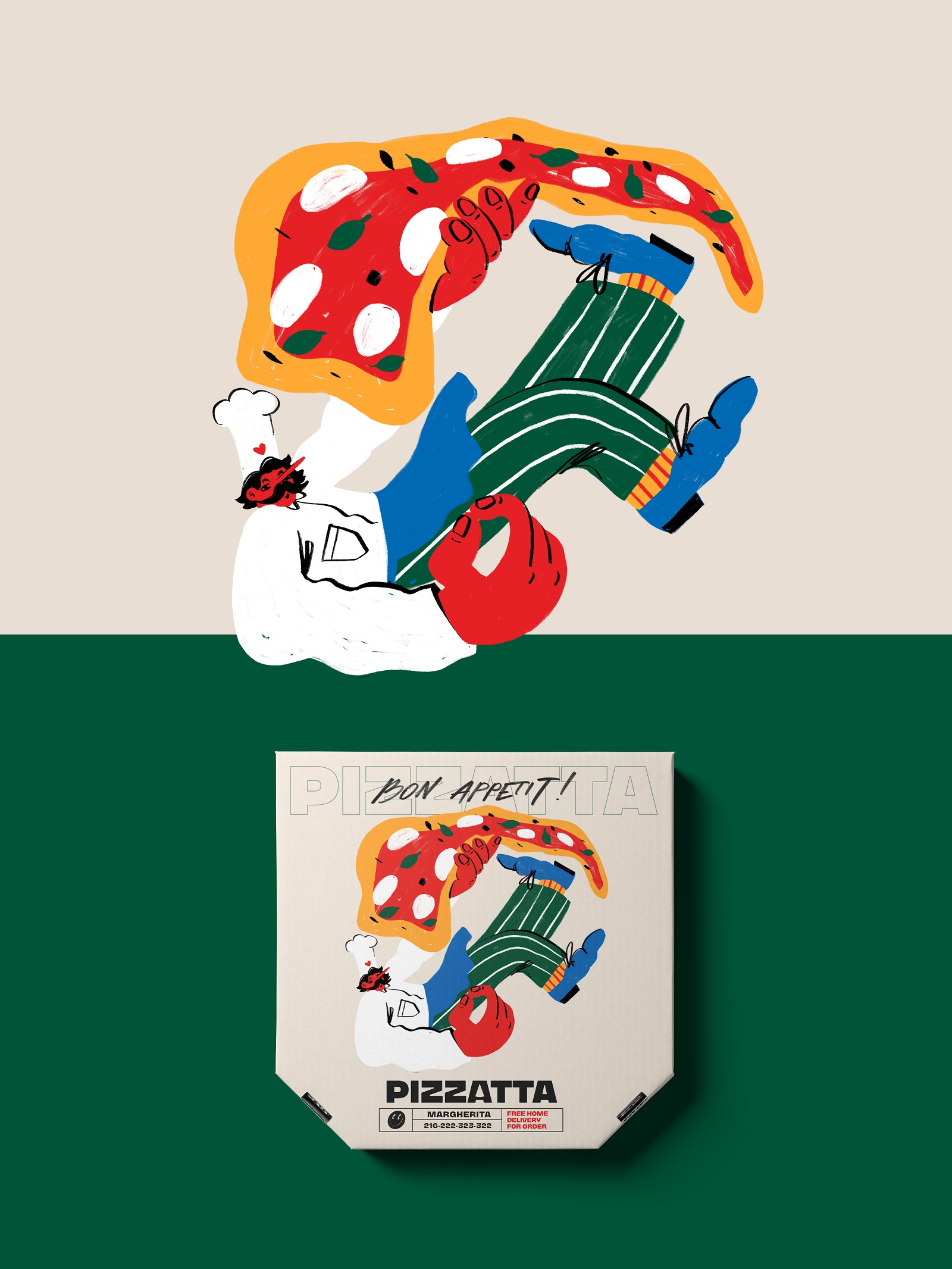 Pizzatta藝術插畫披薩品牌包裝設計,傳遞活力和歡快氛圍 Pizzatta藝術插畫披薩品牌包裝設計,傳遞活力和歡快氛圍