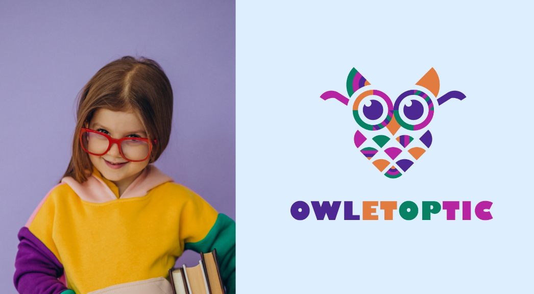 OWLETOPTIC兒童眼鏡品牌logo設(shè)計“彩色貓頭鷹”圖形