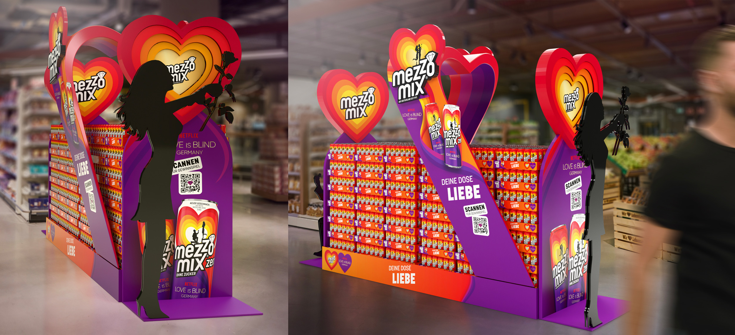 Mezzo Mix 橙子味可樂飲料贊助熱門劇集《盲目愛情》熱烈風格包裝設(shè)計堆頭設(shè)計
