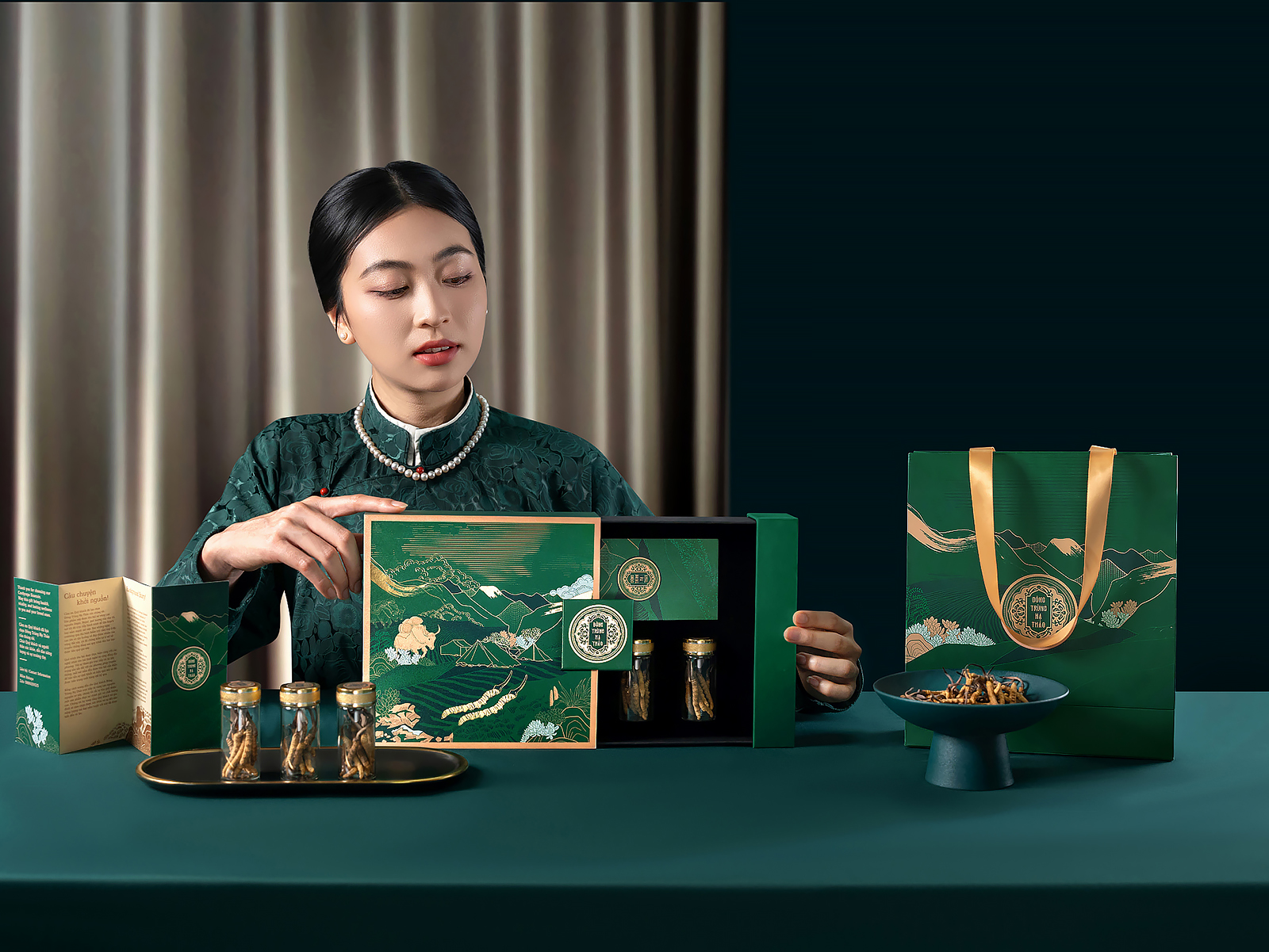 喜馬拉雅山冬蟲夏草套裝禮品禮盒包裝設計“自然山脈風景”插畫