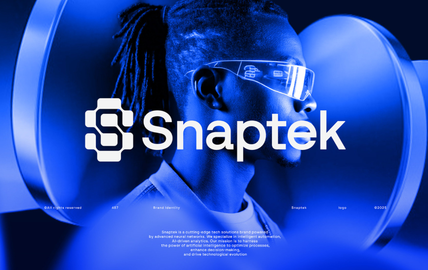 Snaptek 人工智能尖端科技品牌S字母logo設(shè)計(jì)vi設(shè)計(jì)，藍(lán)色科技風(fēng)