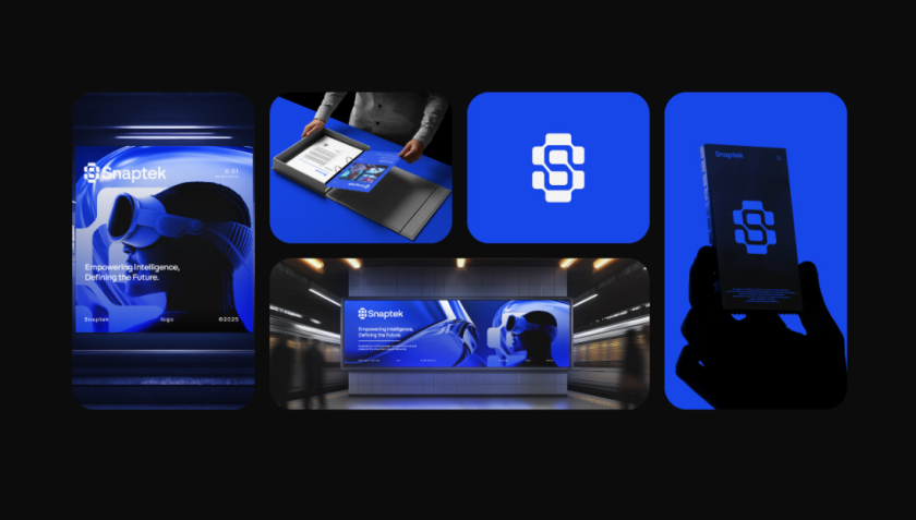 Snaptek 人工智能尖端科技品牌S字母logo設計vi設計，藍色科技風