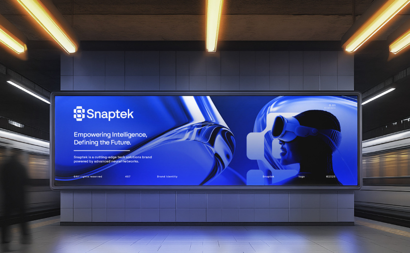 Snaptek 人工智能尖端科技品牌S字母logo設計vi設計，藍色科技風