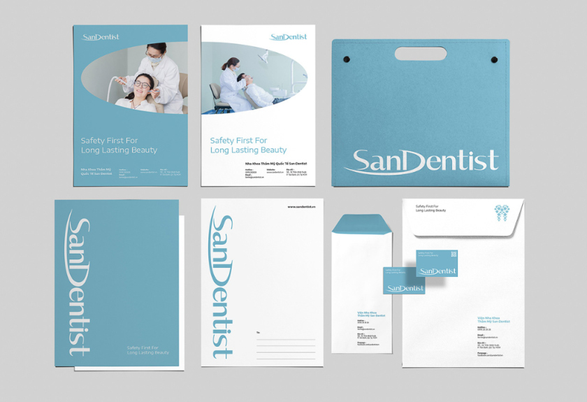 SanDentist 美容牙科品牌形象vi設(shè)計(jì)，清新風(fēng)格突出安全與美麗