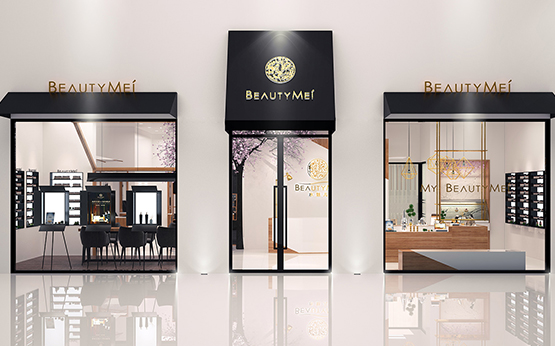 Beautymei水魅兒美甲護膚化妝品專賣體驗店鋪空間設計，黑色+深原木色風格