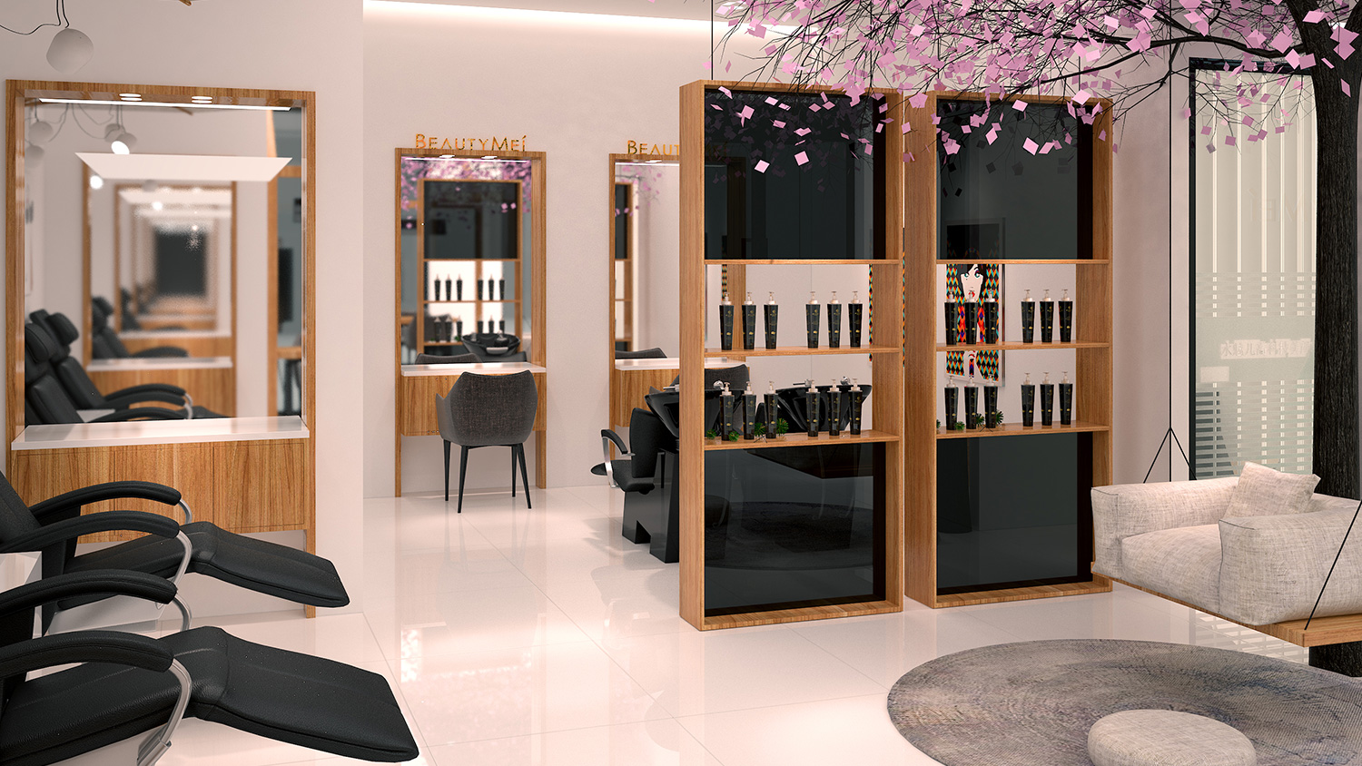 Beautymei水魅兒美甲護膚化妝品專賣體驗店鋪空間設計，黑色+深原木色風格