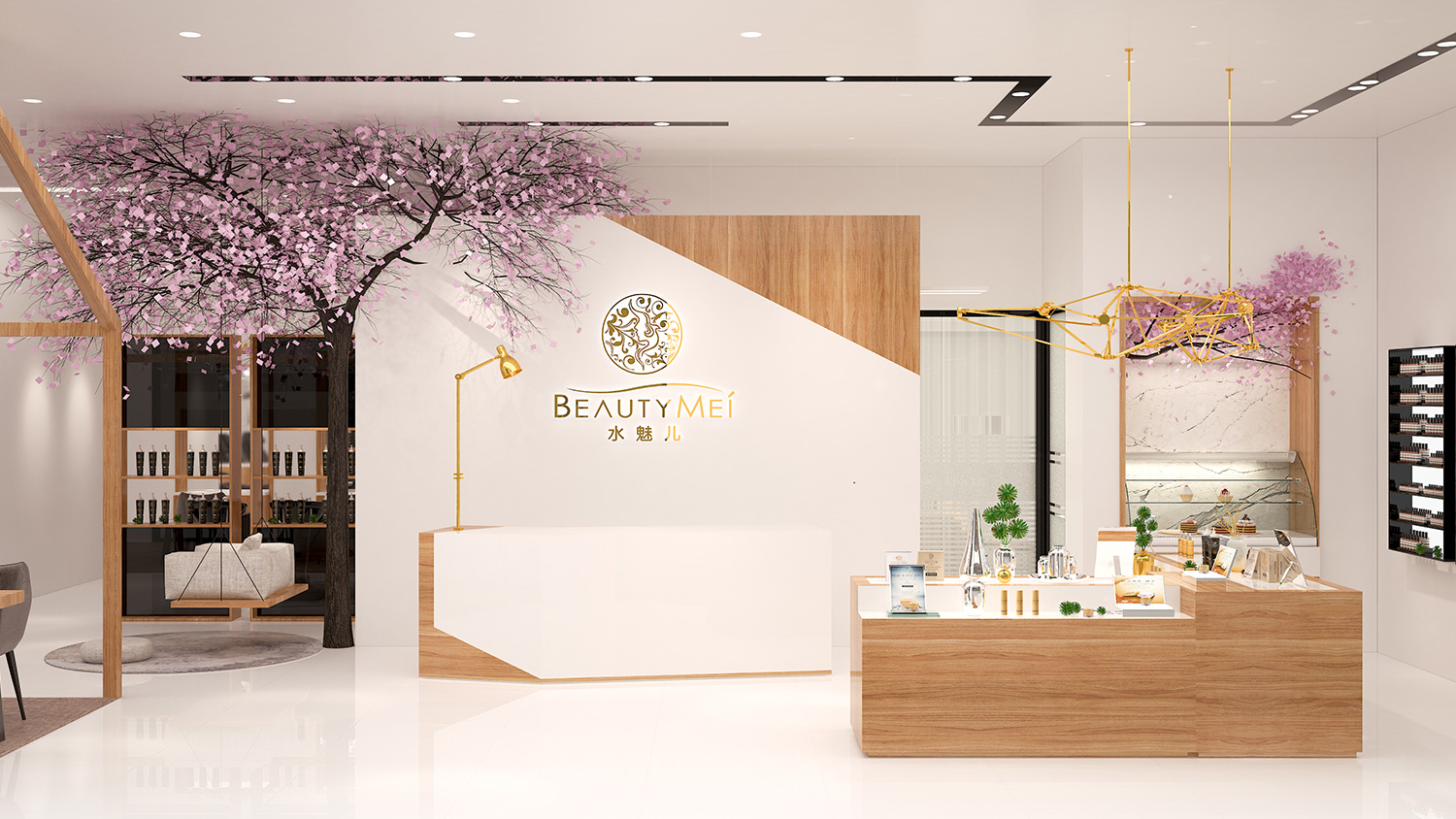 Beautymei水魅兒美甲護膚化妝品專賣體驗店鋪空間設計，黑色+深原木色風格